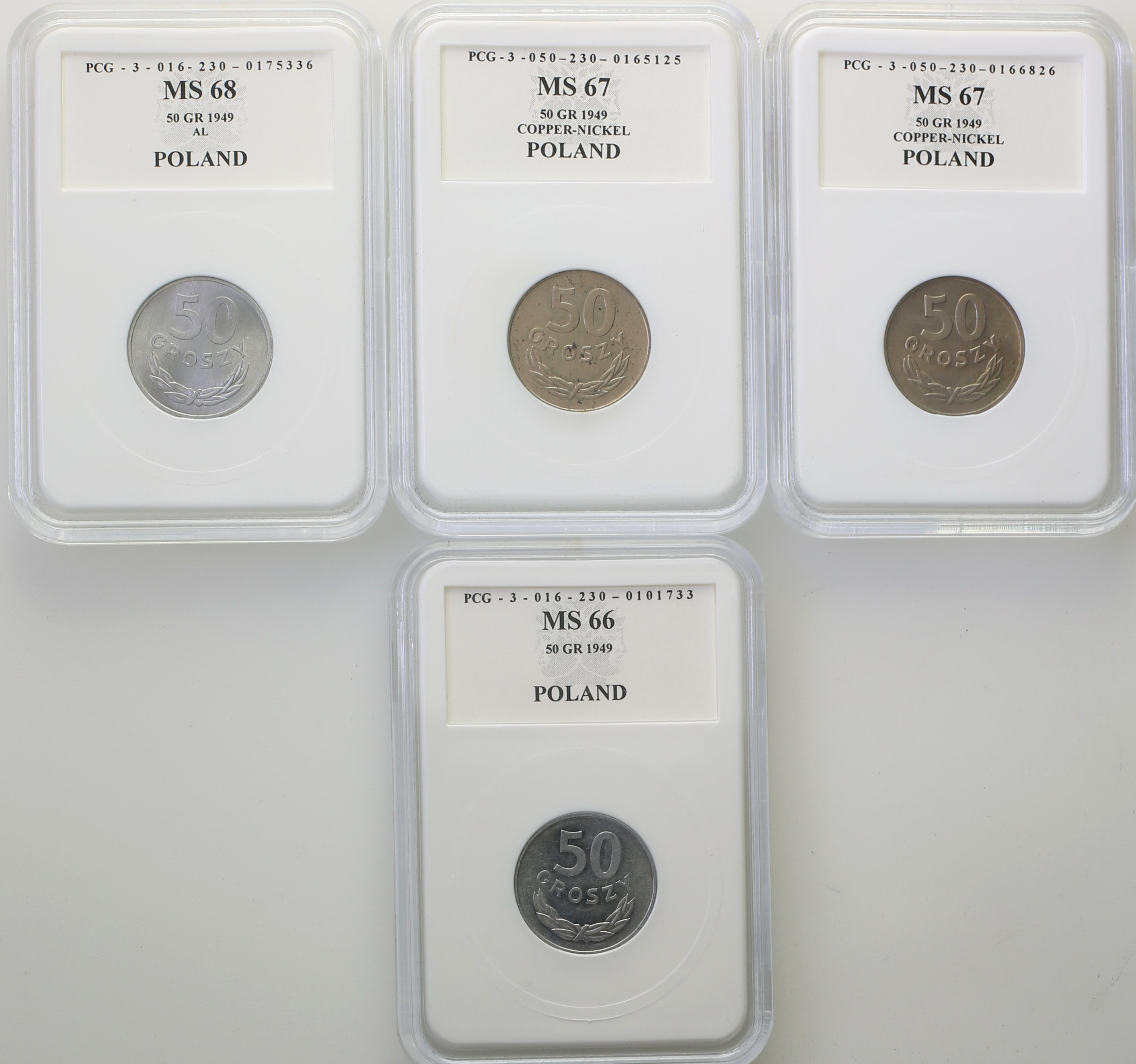 PRL. Zestaw monet 50 groszy 1949 aluminium - 4 sztuki